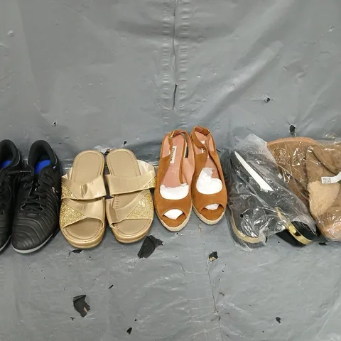 BOX OF APPROXIMATELY 15 PAIRS OF ASSORTED SHOES IN VARIOUS STYLES, COLOURS AND SIZES