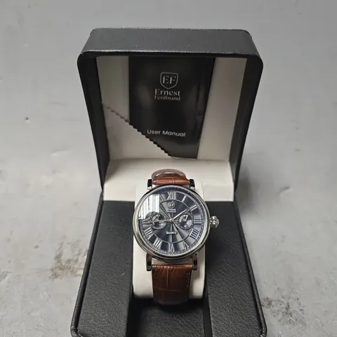ERNEST FERDINAND WATCH – FUNCTIONING SUB DIALS – LEATHER STRAP –  GIFT BOX
