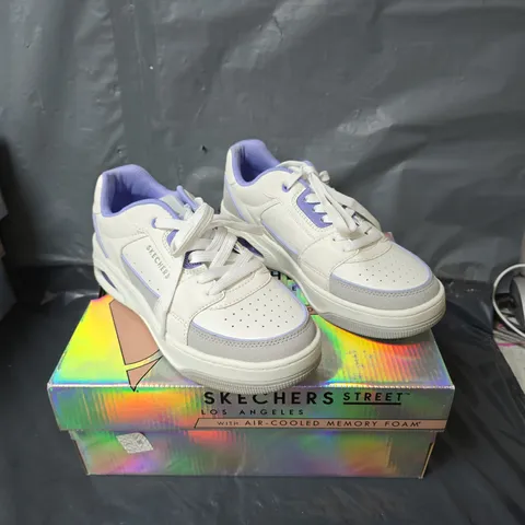 SKECHERS STREET TRAINERS - PURPLE AND WHITE - SIZE 6