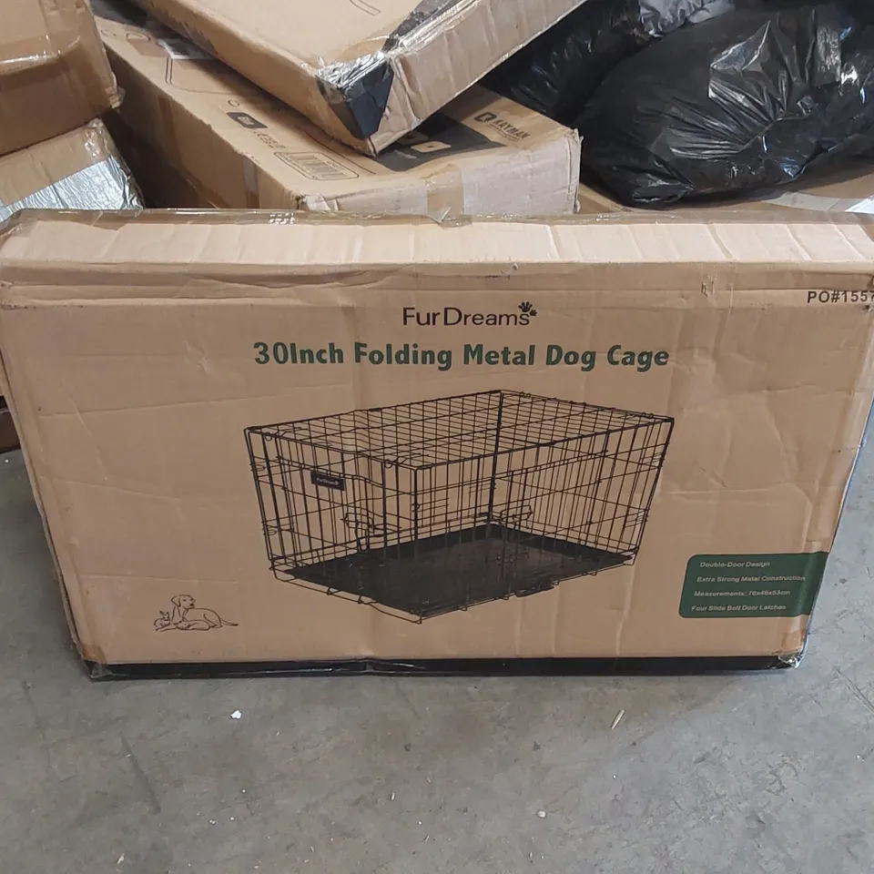 BOXED FURDREAMS 30" FOLDING METAL DOG CAGE