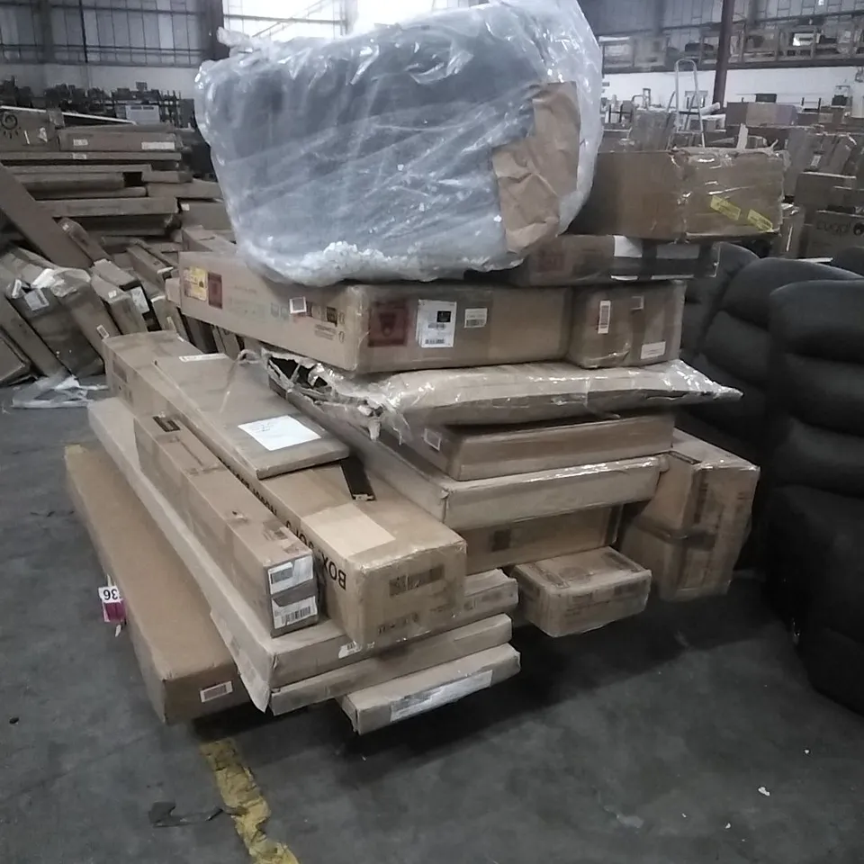 PALLET OF ASSORTED, INCOMPLETE FURNITURE PARTS AND PIECES 