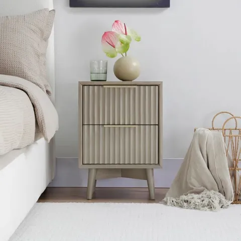 BOXED MONZA 2-DRAWER BEDSIDE TABLE WITH FLUTED FRONT - GREY (1 BOX)