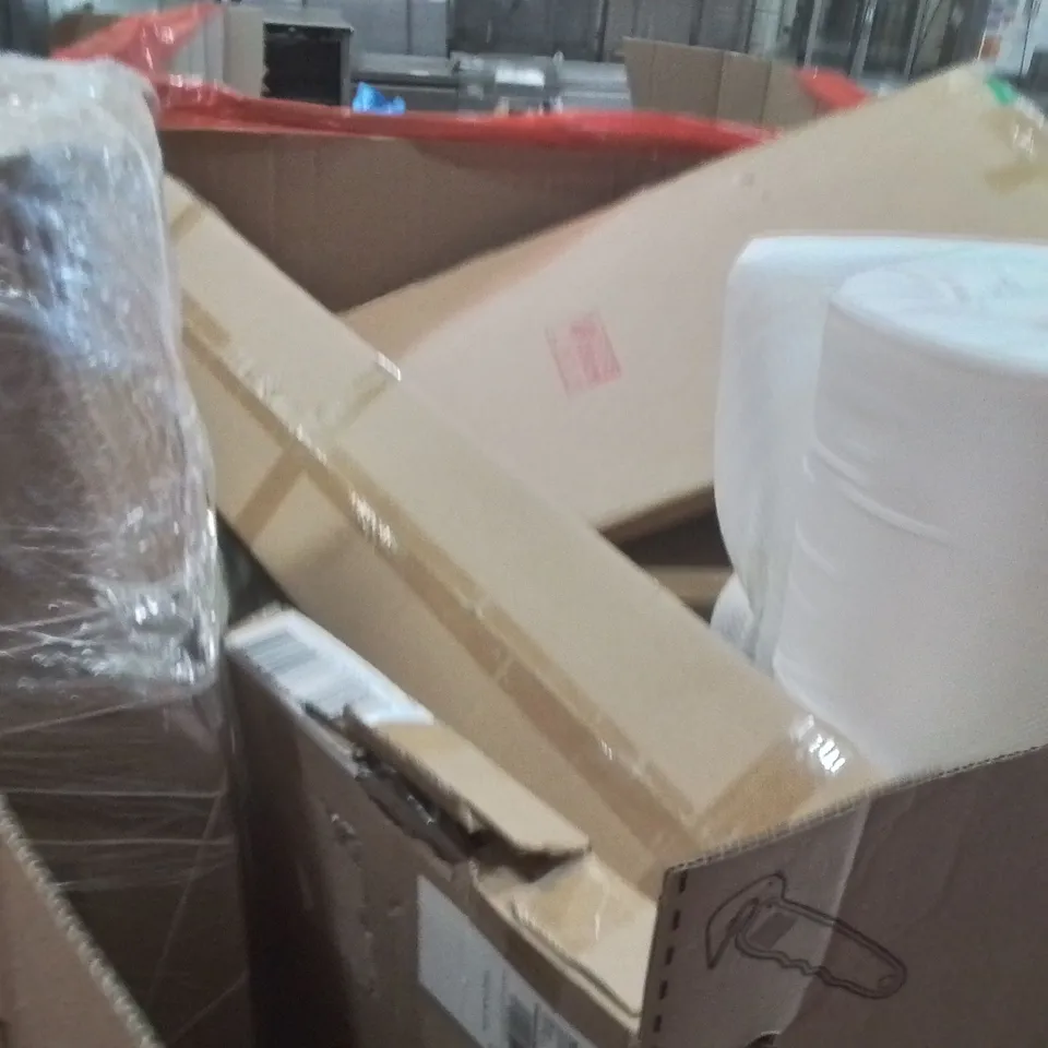 PALLET OF ASSORTED HOUSEHOLD GOODS AND PRODUCTS TO INCLUDE;LED TV,TOILET CHAIR,RETRACTABLE SAFETY GATE