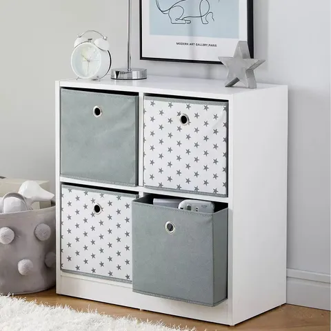 BOXED 4 CUBE STORAGE UNIT WITH BOXES - GREY/STARS (1 BOX)