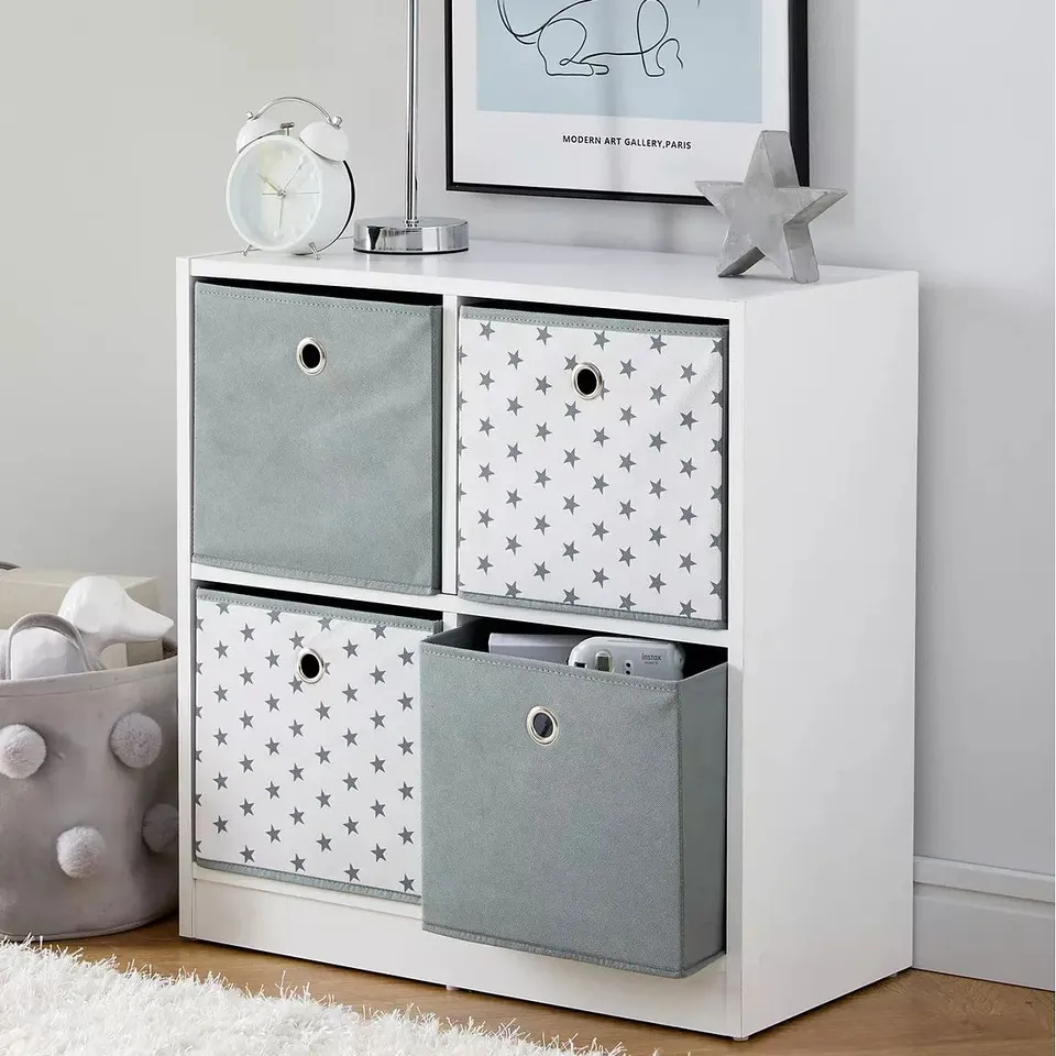 BOXED 4 CUBE STORAGE UNIT WITH BOXES - GREY/STARS (1 BOX)