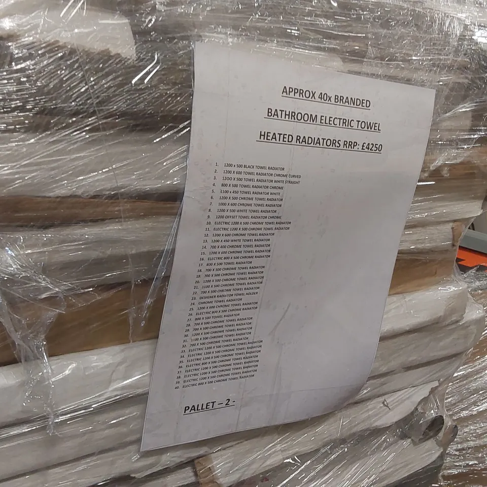 PALLET CONTAINING APPROXIMATELY 40x BATHROOM ELECTRIC HEATED TOWEL RADIATORS