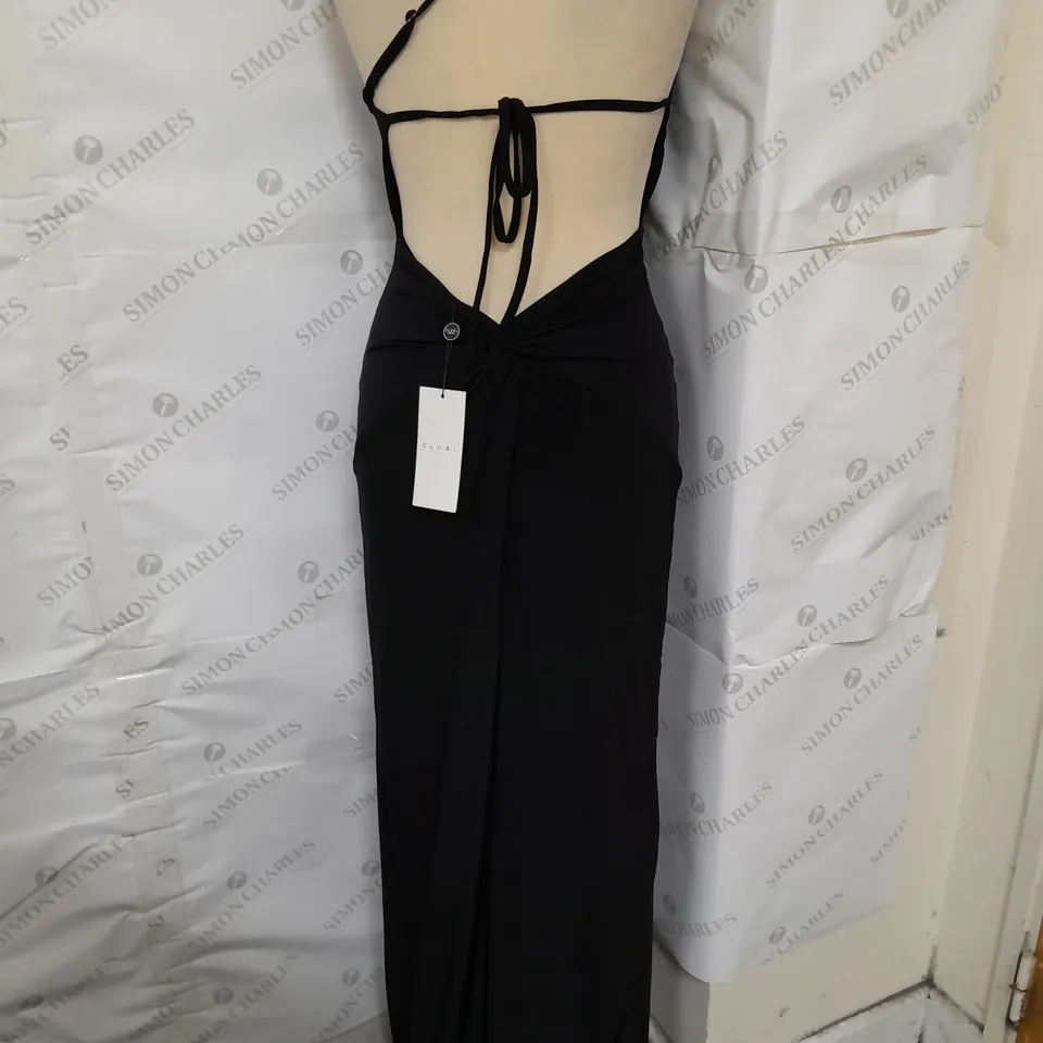 CLUB LONDON ONE SHOULDER OPEN BACK MAXI DRESS IN BLACK SIZE 8