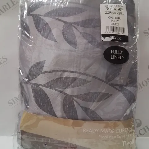 BAGGED TIVOLI FULLY LINED PENCIL PLEAT TAPED HEADING CURTAINS //90" X 90" -SILVER-