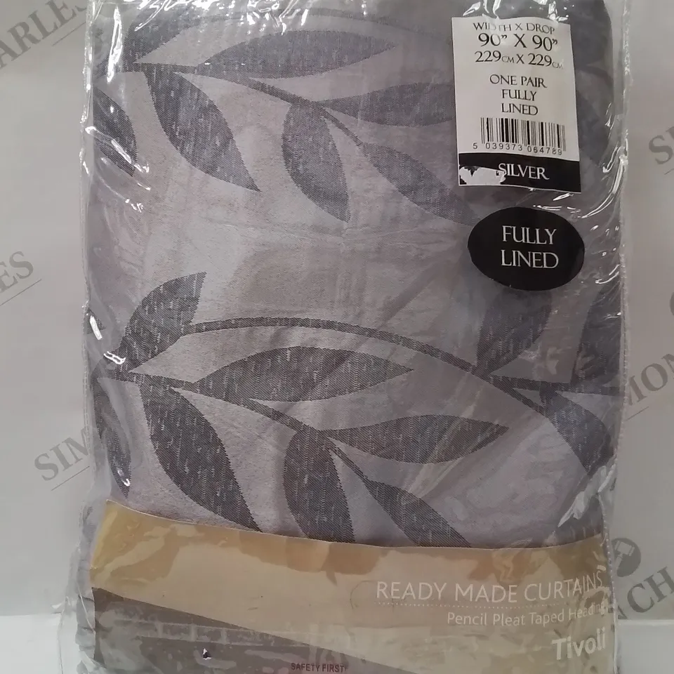 BAGGED TIVOLI FULLY LINED PENCIL PLEAT TAPED HEADING CURTAINS //90" X 90" -SILVER-