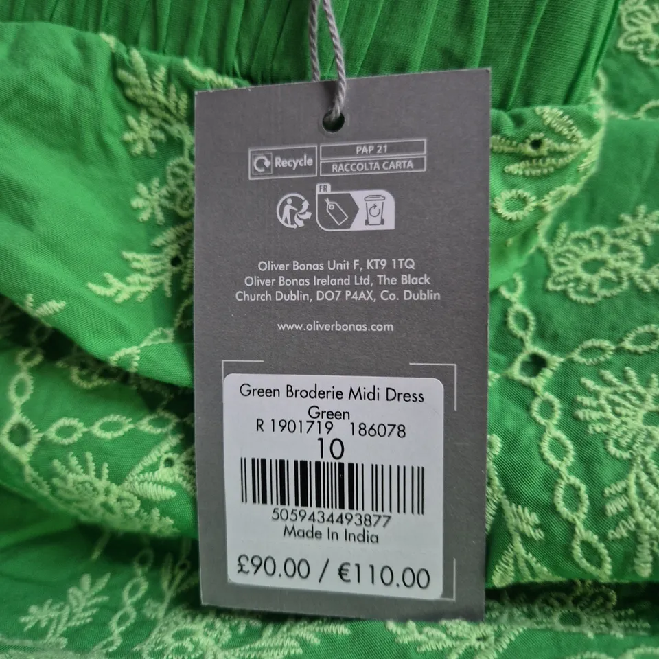 OLIVER BONAS BRODERIE MIDI DRESS IN GREEN, UK SIZE 10