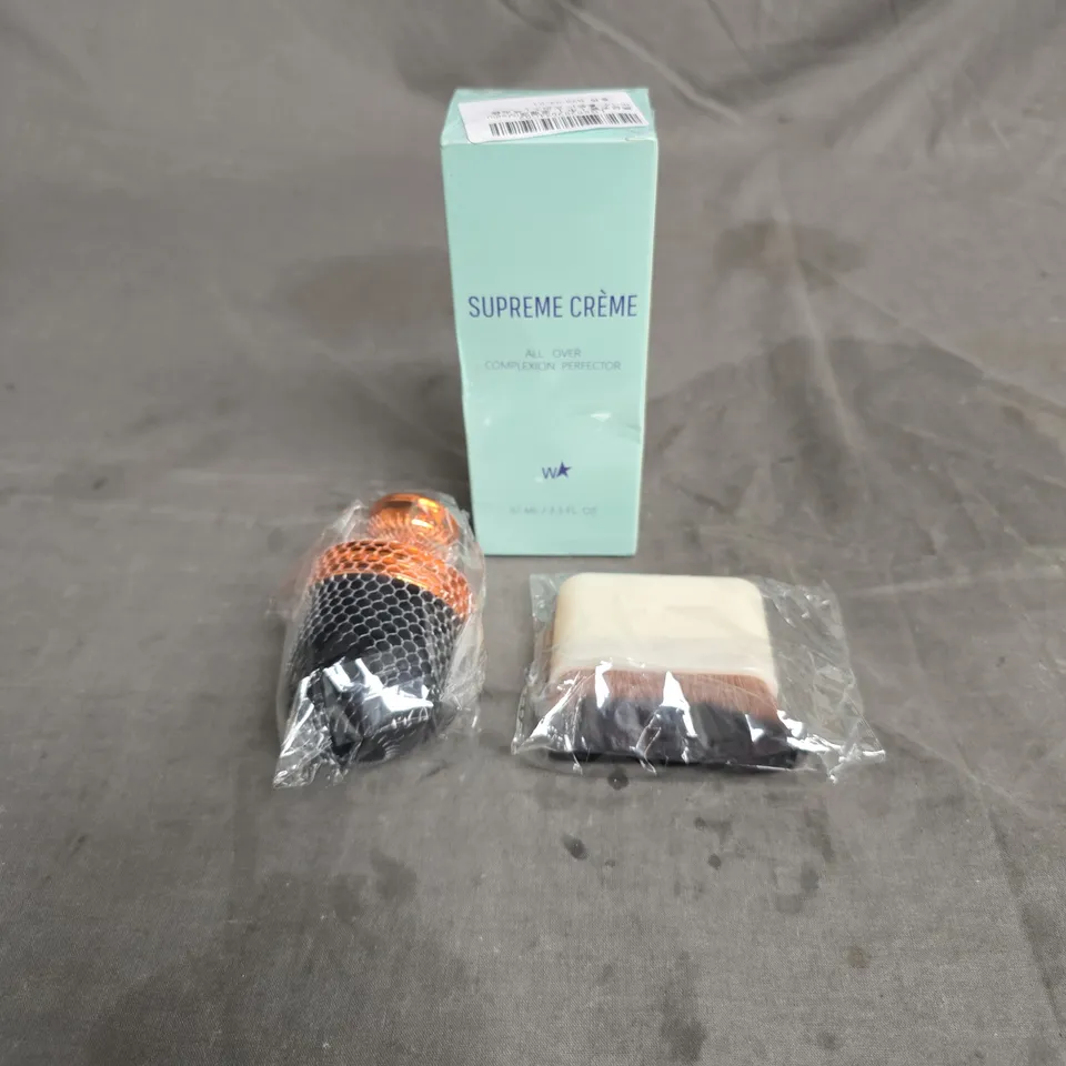 APPROXIMATEY 20 HEALTH AND BEAUTY PRODUCTS TO INCLUDE - SUPREME CREME ALL OVER COMPLEXION PERFECTOR - BODY BRUSHES