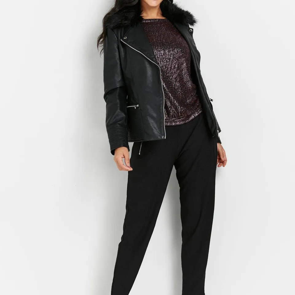 DESIGNER SHEARLING PU BIKER - BLACK RRP £65