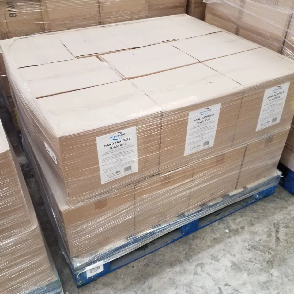 PALLET CONTAINING APPROXIMATELY 80 BOTTLES OF STRONGHOLD ALCOHOL HAND SANITISER 5LTR