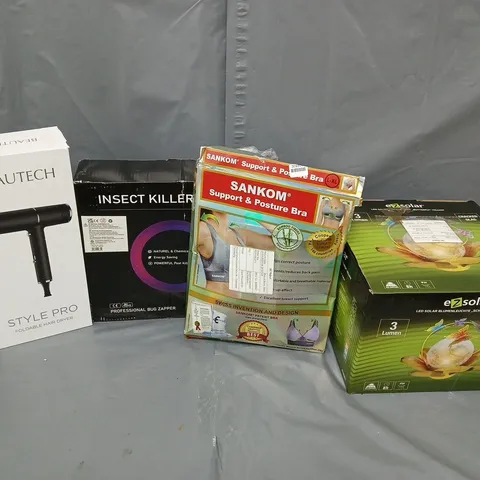 APPROXIMATELY 20 ASSORTED ITEMS TO INCLUDE FOLDABLE HAIR DRYER, SUPPORT & POSTURE BRA, INSECT KILLER, ETC
