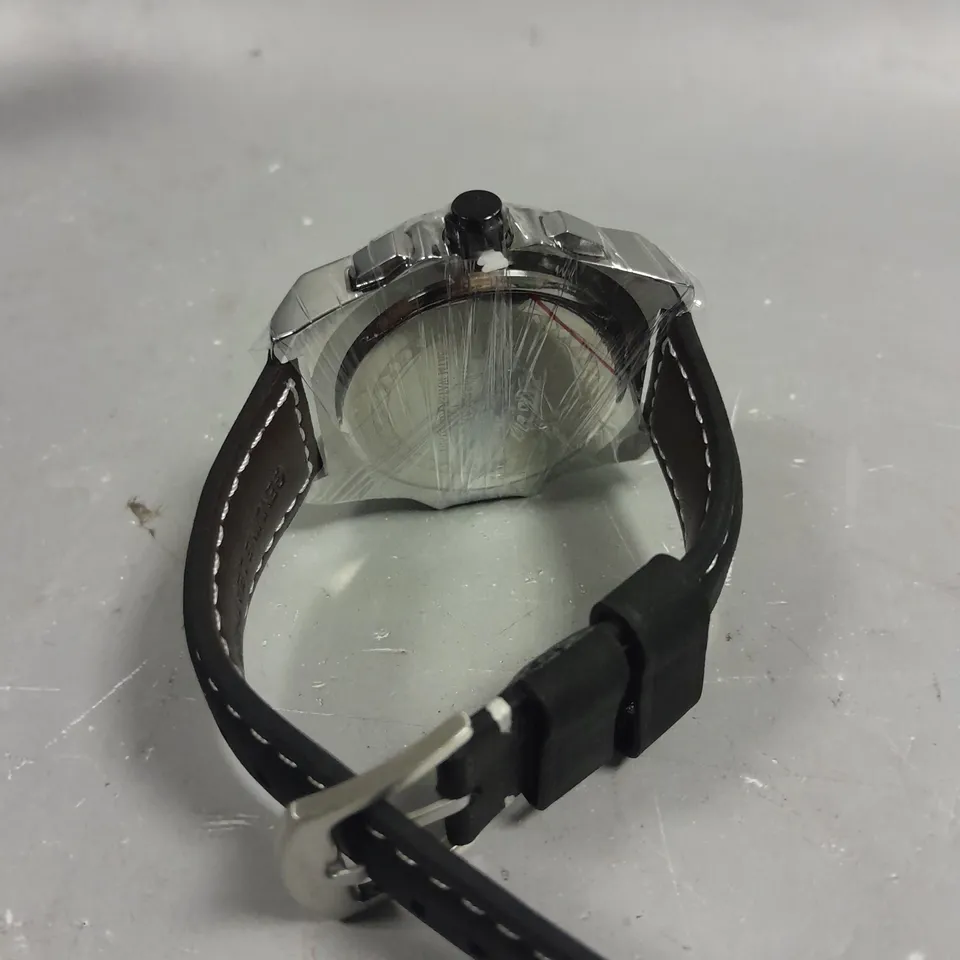 MENS LOUIS LACOMBE CHRONGRAPH WATCH – 3 SUB DIALS – SILVER COLOUR CASE – LEATHER STRAP