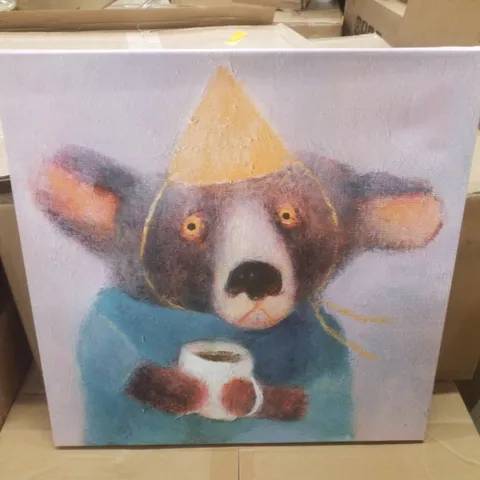 BEAR WITH CUP OF COFFEE - WRAPPED CANVAS PAINTING