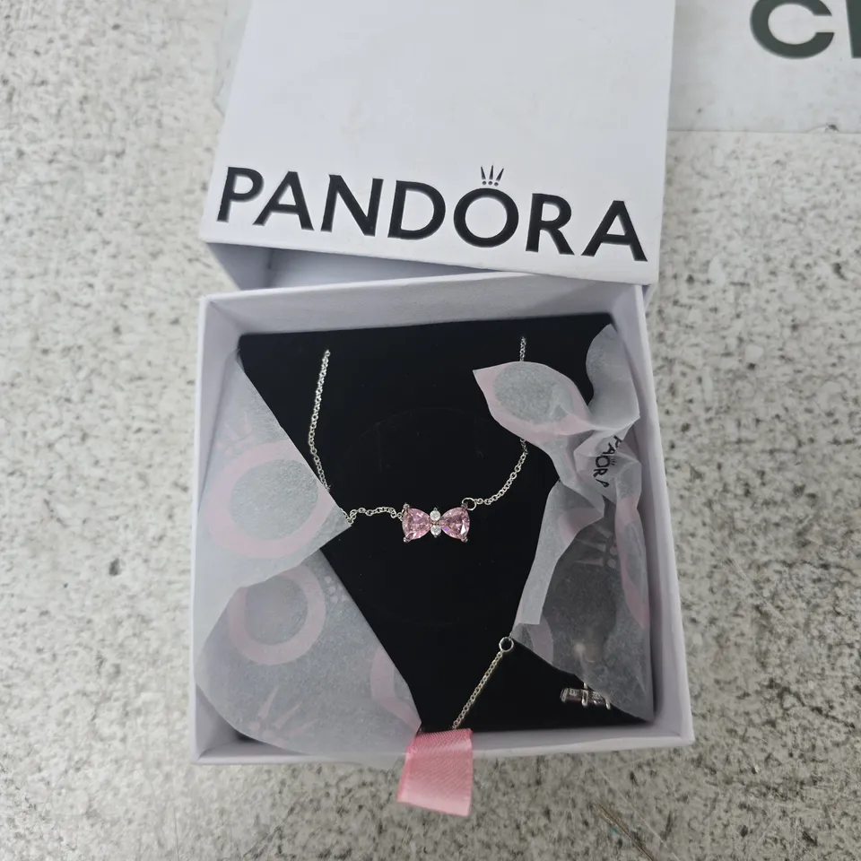 PANDORA PINK CRYSTAL HEART NECKLACE SET WITH EARRINGS – BOXED