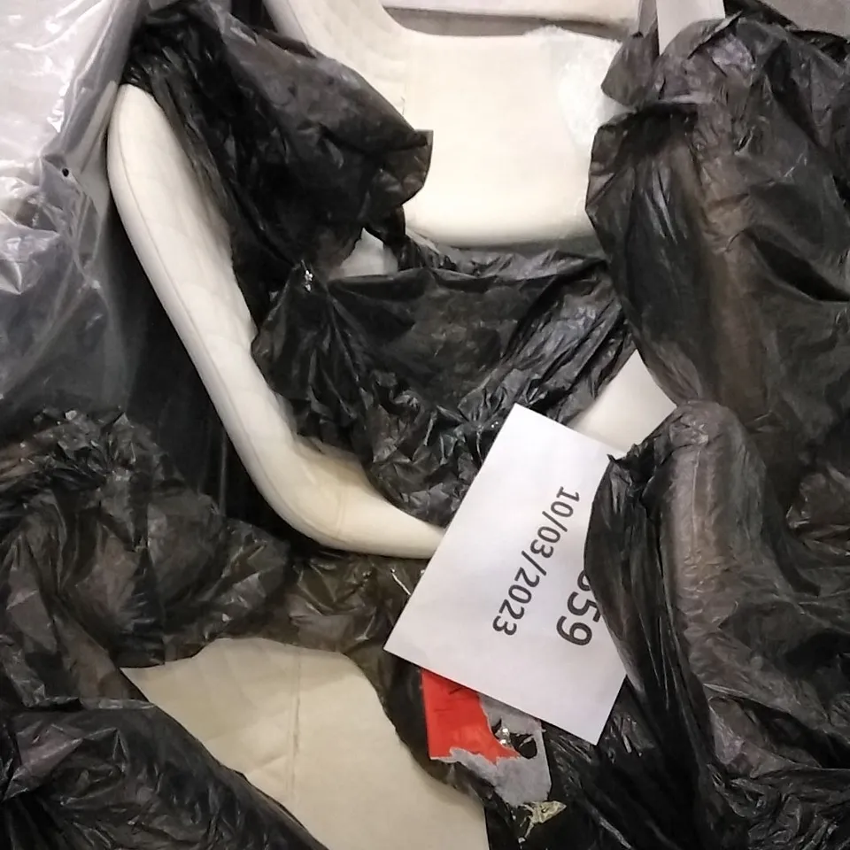 SET OF 4 PILLOWED WHITE LEATHER DINING CHAIRS WITH CHROME LEGS