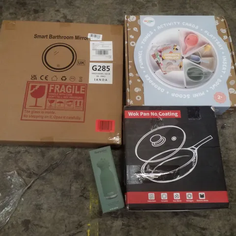 PALLET CONTAINING ASSORTED PRODUCTS INCLUDING SMART BATHROOM MIRROR, KIDS ACTIVITY SET, WOK PAN, WATER BOTTLE & 7FT FLOCKED CHRISTMAS TREE