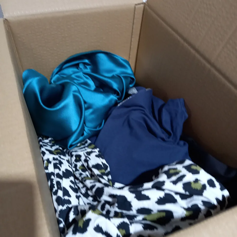 box of clothing items to include jeans, jogging bottoms, tops etc