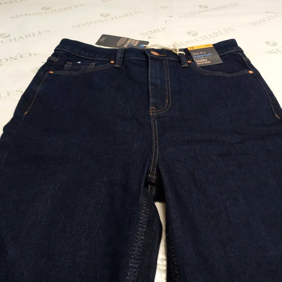 M&S THE IVY SUPERSOFT SKINNY HIGH RISE LONG JEANS IN DARK BLUE - SIZE 10