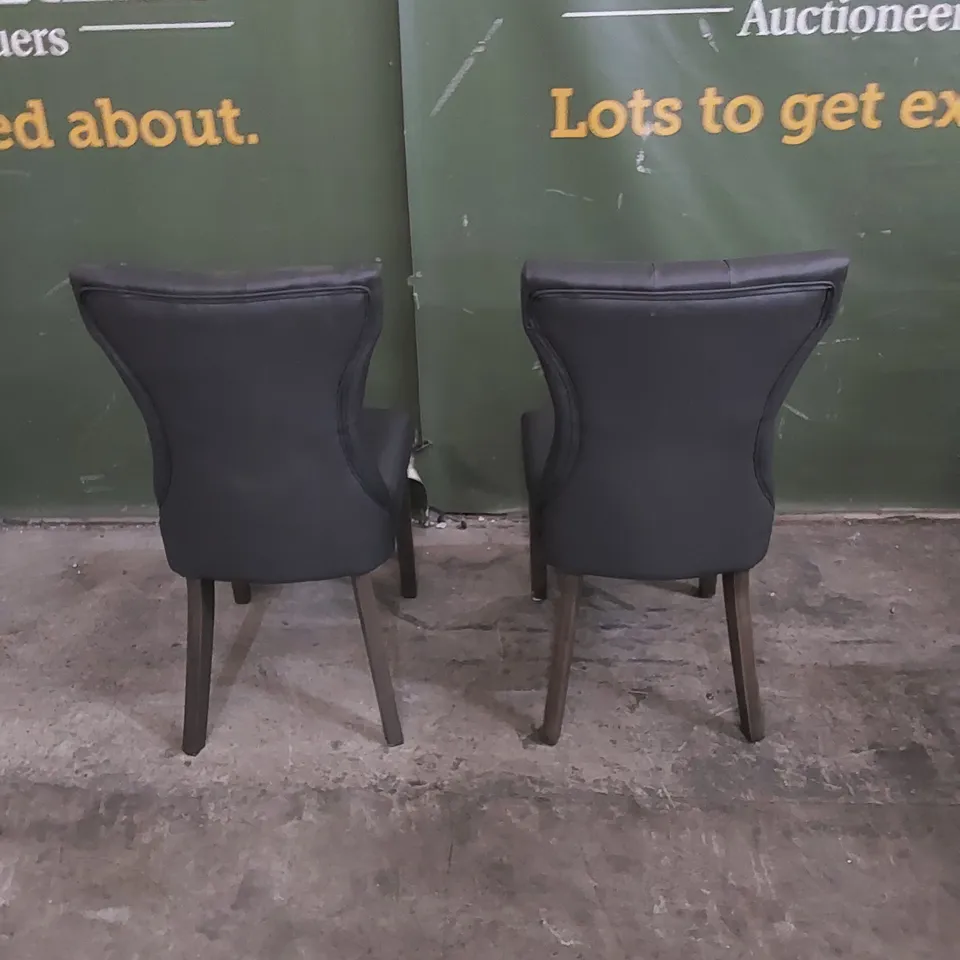 SET OF 2 BEWLEY GREY LEATHER BUTTON BACK DINING CHAIRS WITH GREY LEGS 