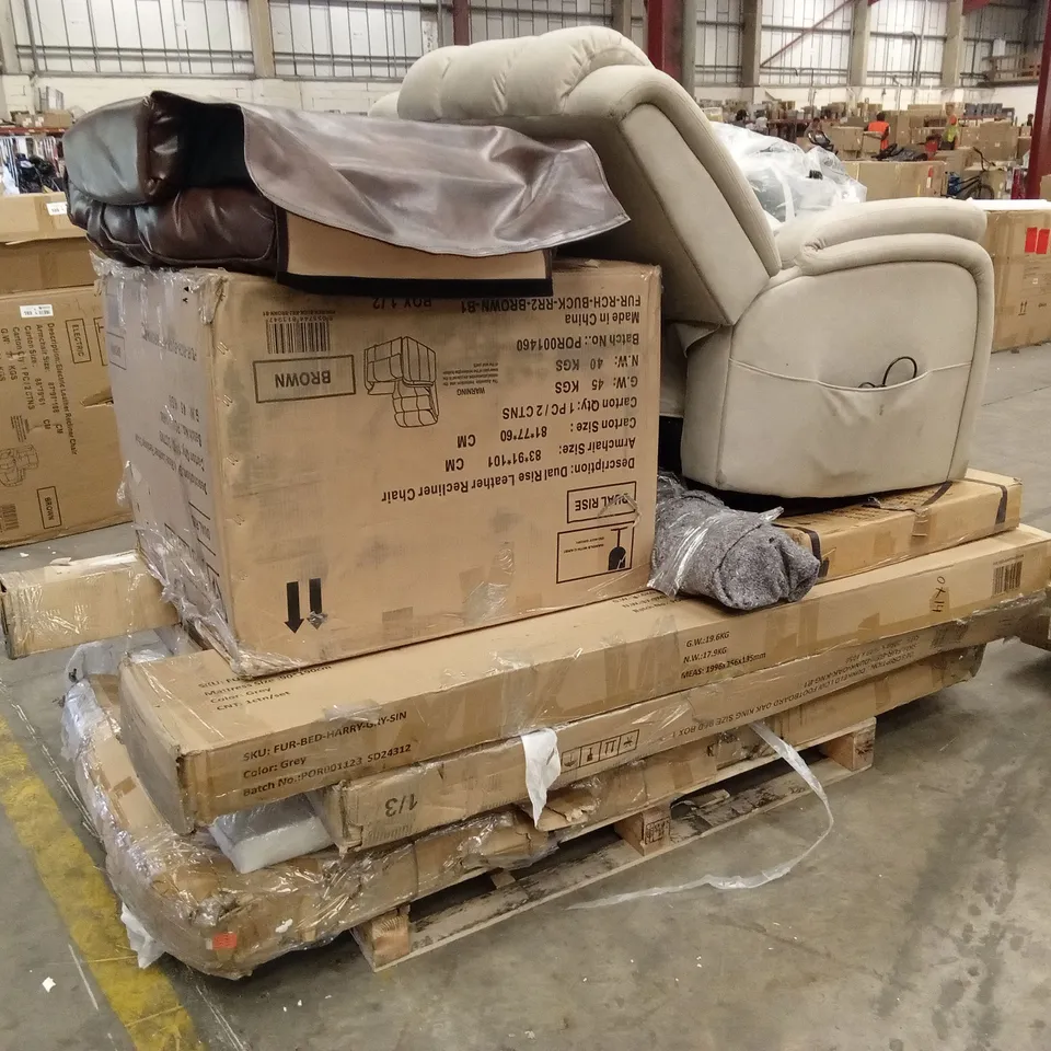 PALLET OF ASSORTED INCOMPLETE DESIGN FURNITURE AND CHAIR PARTS AND PIECES 