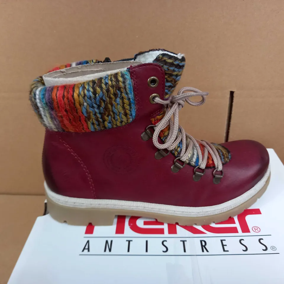 RIEKER LACE UP CUFF BOOTS WINE - UK SIZE 5