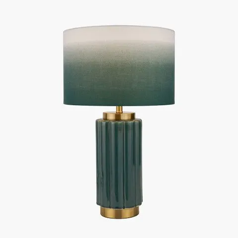 BOXED LUSHAN GREEN SCALLOPED CERAMIC TABLE LAMP