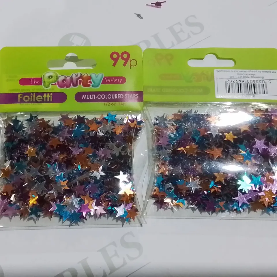 LOT OF 144 BRAND NEW 14G PACKS OF MULTI COLOURED STAR CONFETTI 