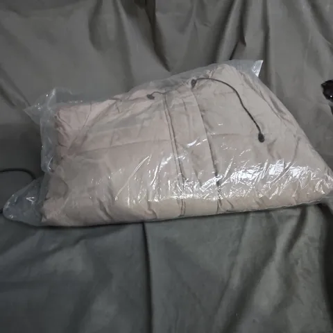 BOX OF APPROXIMATELY 25 ASSORTED CLOTHING ITEMS INCLUDING BEIGE PADDED COST , NIKE FOOTBALL SHORTS AND BLUE PADDED COAT 