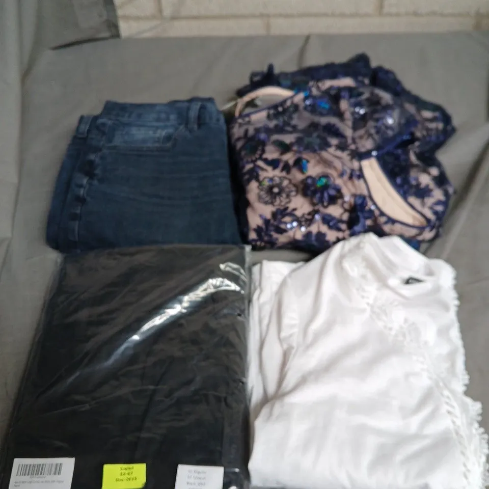 APPROXIMATELY 20 ASSORTED CLOTHING PRODUCTS IN VARIOUS STYLES & SIZES TO INCLUDE PANTS, T-SHIRTS, DRESSES ETC