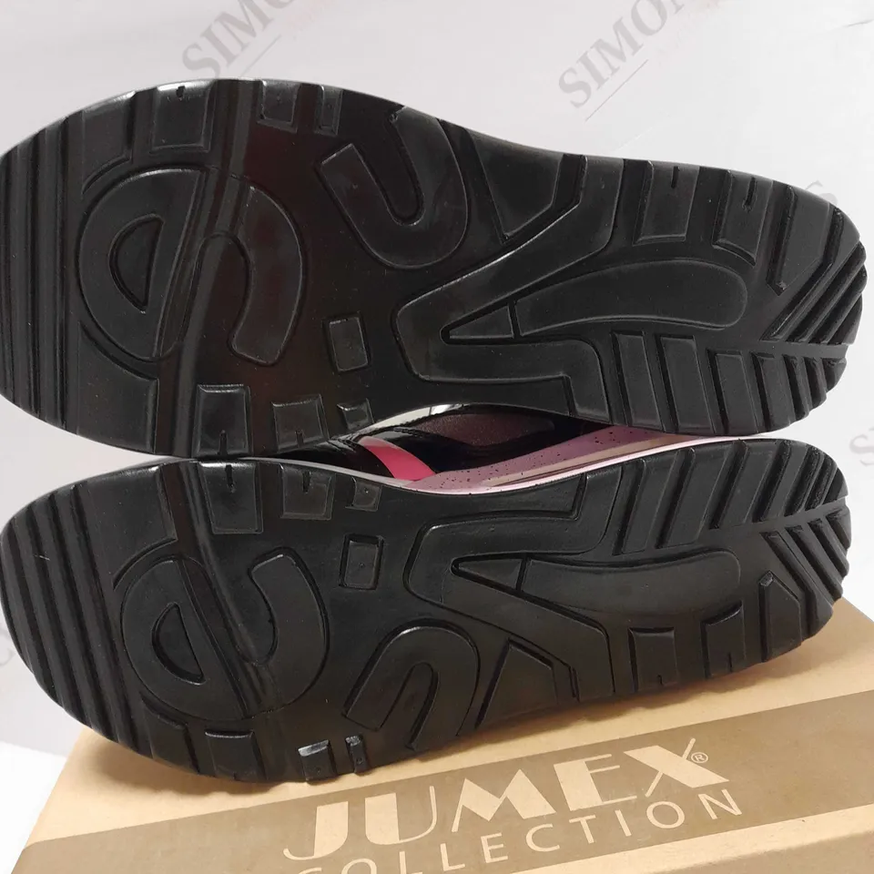 JUMEX 80'S RETRO WORKOUT BLACK PATENT TRAINERS - SIZE 5