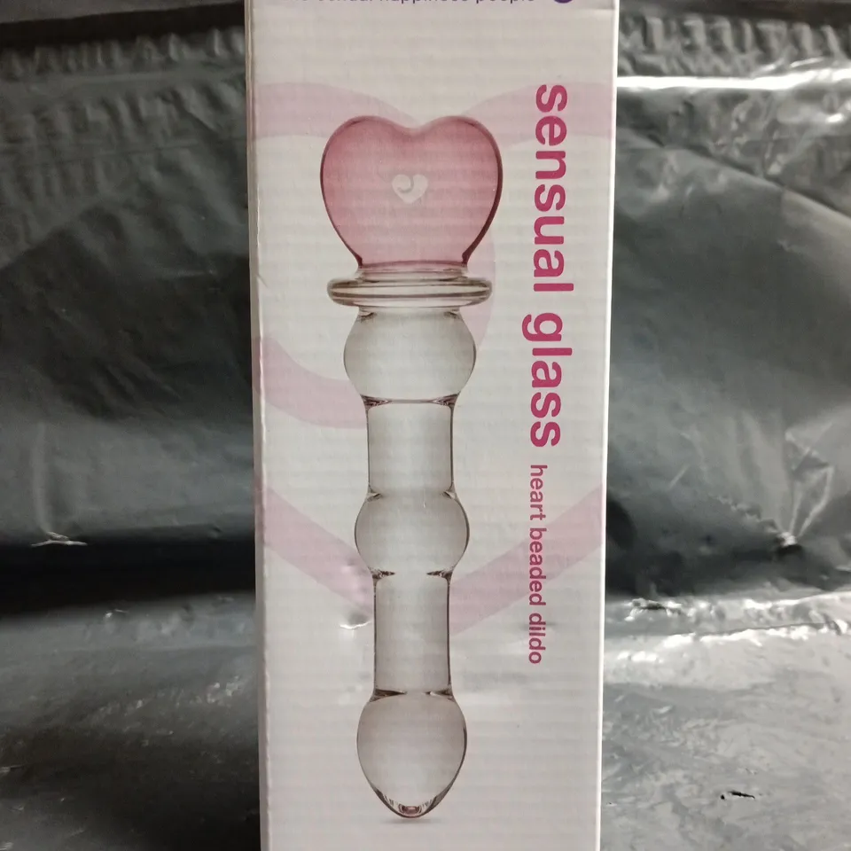 BOXED LOVEHONEY SENSUAL GLASS HEART BEADED DILDO