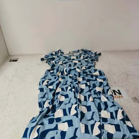 SEASALT CORNWALL WOMEN'S ORGANIC COTTON DRESS - BLUE GEOMETRIC PATTERN UK 12