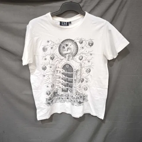 LA-MORT WHITE GRAPHIC T-SHIRT – SKULL DESIGN, UK SIZE M