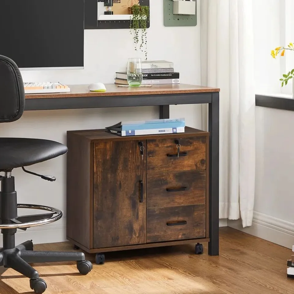 BOXED SORIANO 60cm WIDE 3-DRAWER MOBILE FILE CABINET - BROWN (1 BOX)