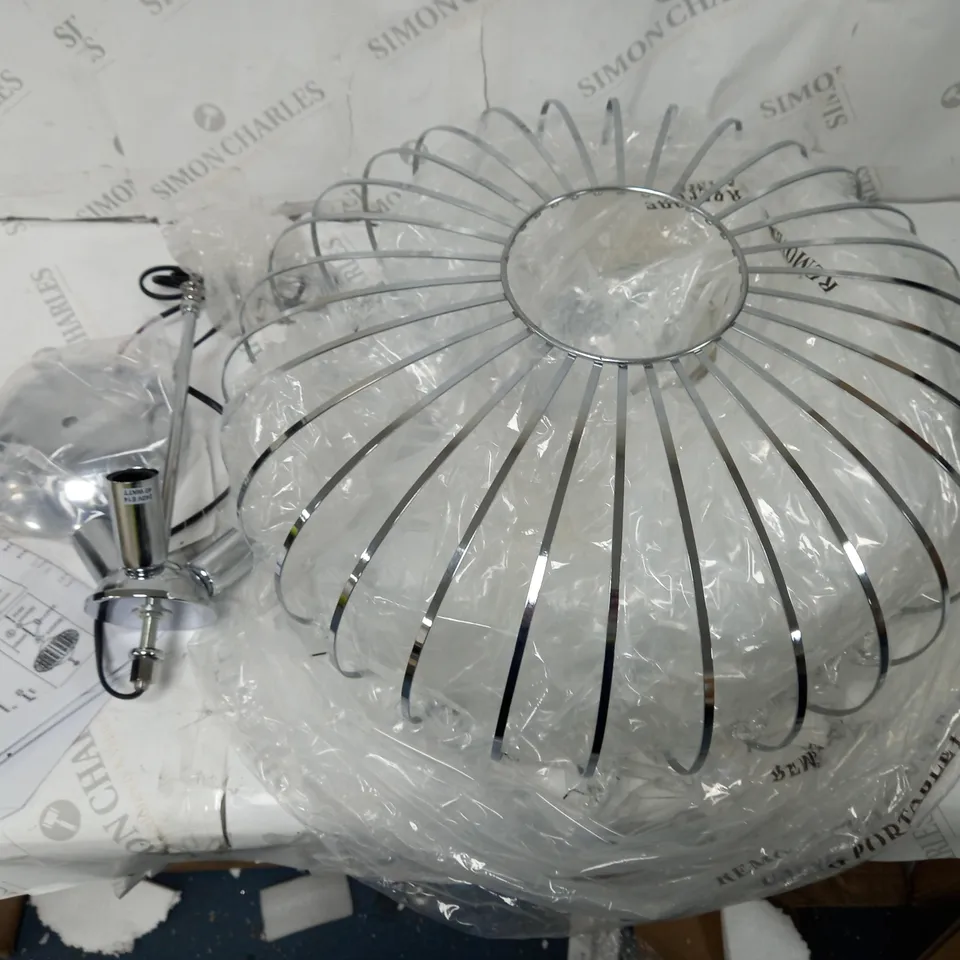 FEBLAND MODERN CAGED 3-LIGHT PENDANT LIGHT WITH GLASS DROPS - POLISHED CHROME