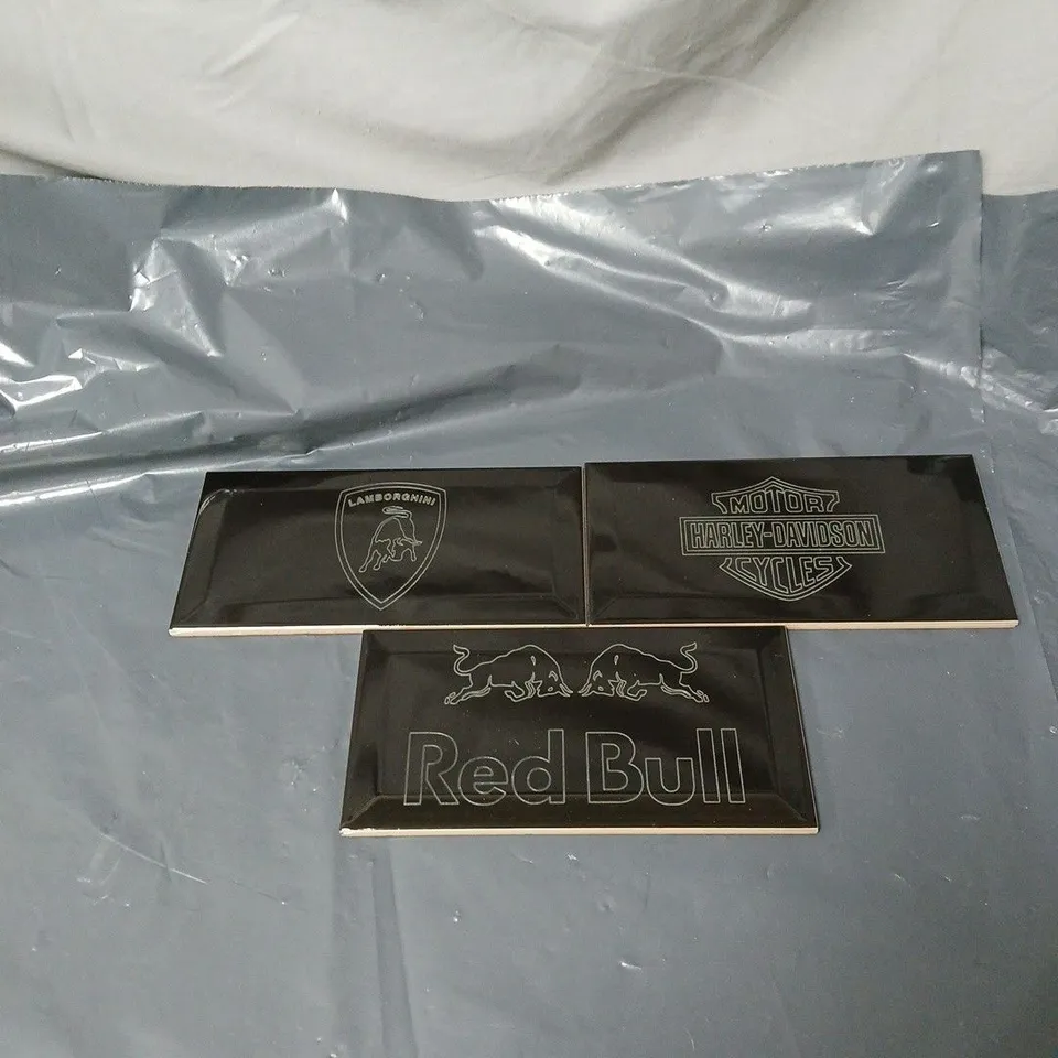3 X RAK CERAMIC TILES: RED BULL/HARLEY DAVIDSON/ LAMBORGHINI UNBOXED