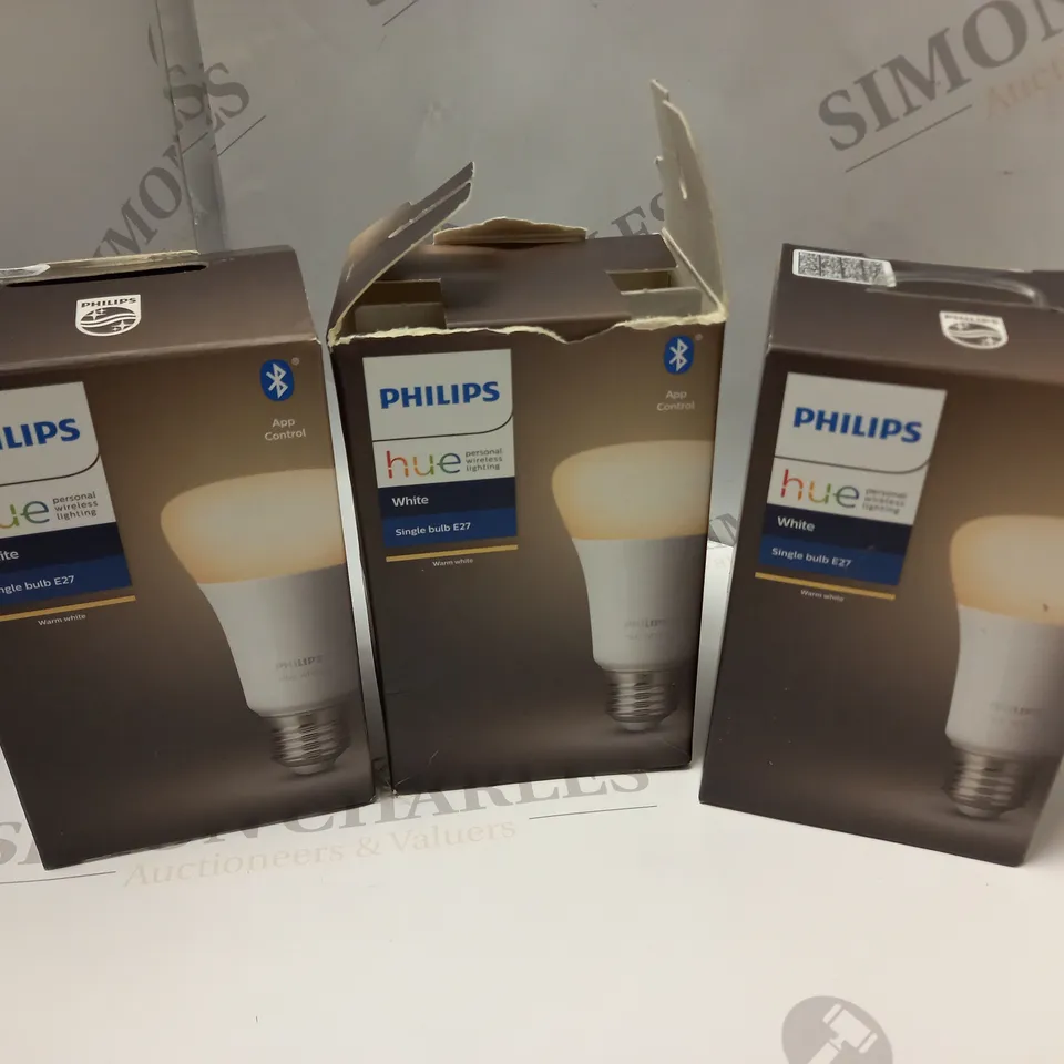3 BOXED PHILIPS HUE WHITE SINGLE BULB E27 WARM WHITE