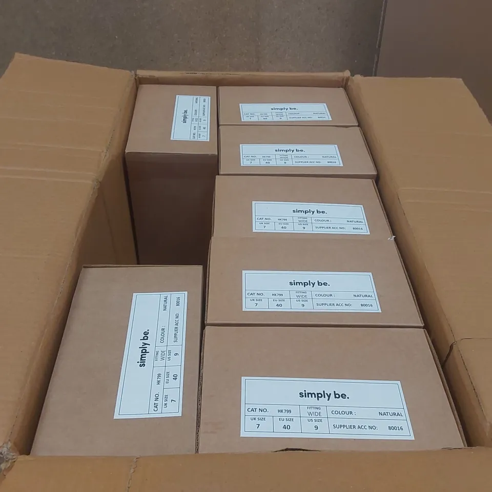 BOX CONTAINING APPROXIMATELY 8x BRAND NEW SIMPLY BE NATUAL CORAL WIDE SHOES - SIZE 7