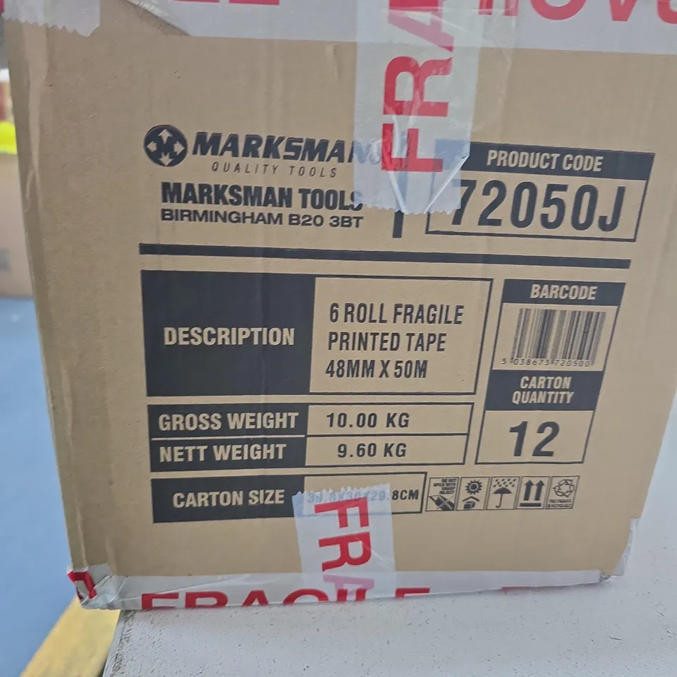  FRAGILE PRINTED TAPE ROLLS, 12 X 48MM X 50M (PACK OF 12)