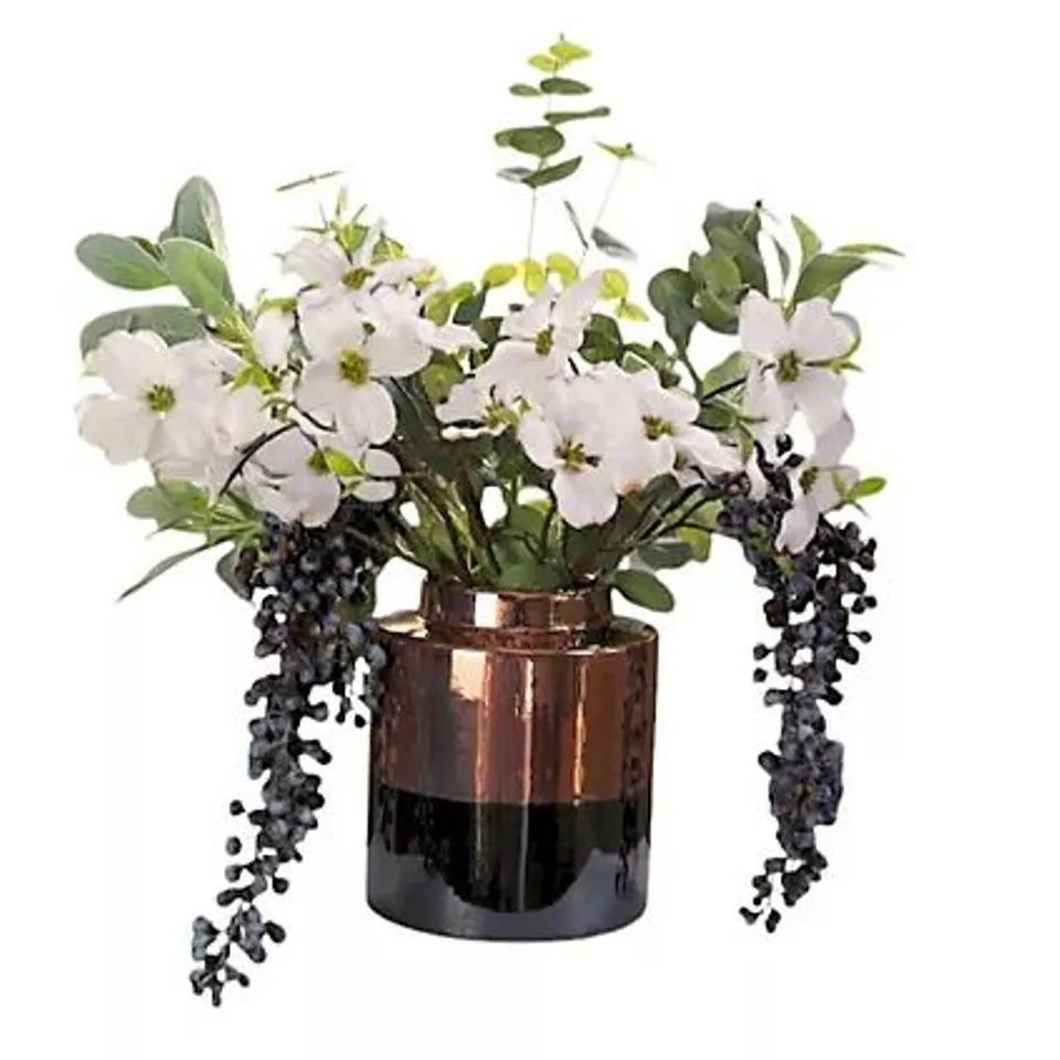 PEONY CORNUS EUCALYPTUS & BERRIES IN A TWO TONE POT