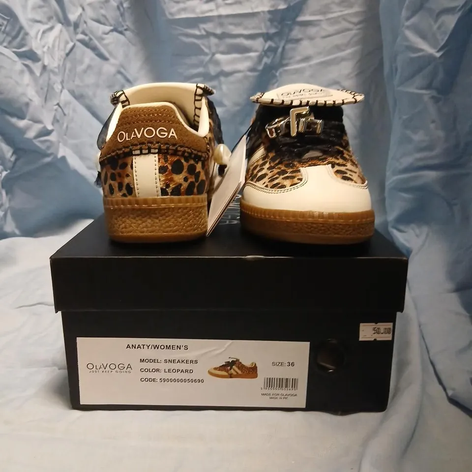 OLAVOGA LEOPARD PRINT SNEAKERS – WOMEN’S SHOES, UK 3 (EU 36) WITH BOX