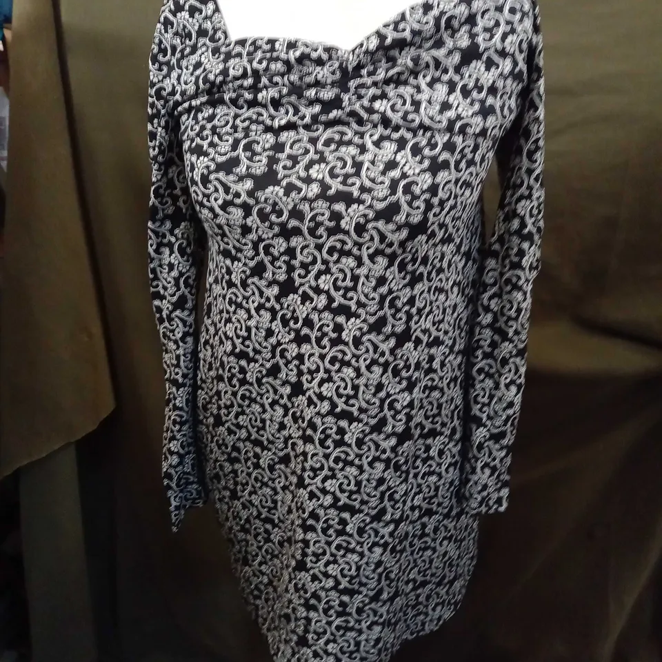 BODEN Sweetheart Jersey Mini Dress IN FLORAL DESIGN BLACK/WHITE - UK12R