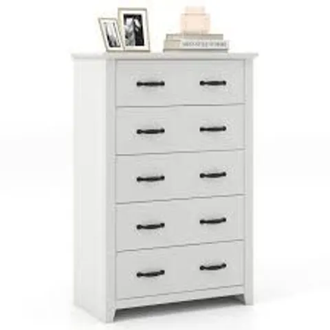 BOXED COSTWAY 5 DRAWER WHITE VERTICAL CHEST OF DRAWERS - GREY