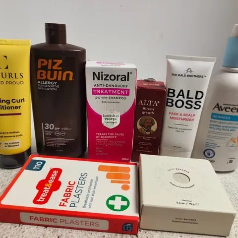 APPROX 12 ASSORTED BEAUTY PRODUCTS TO INCLUDE EVE CURLS CONDITIONER, NIZORAL SHAMPOO, AVEENO EMOLLIENT CREAM, ETC