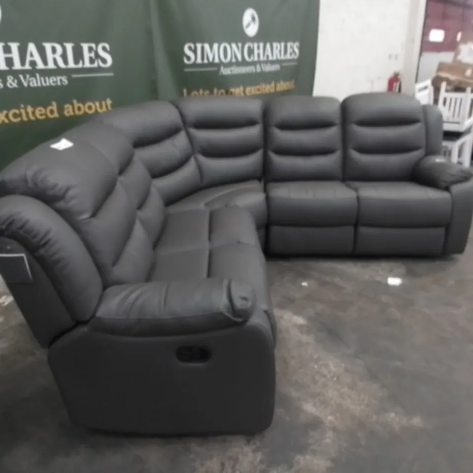 DESIGNER GREY FAUX LEATHER MANUALLY RECLINING CORNER SOFA 