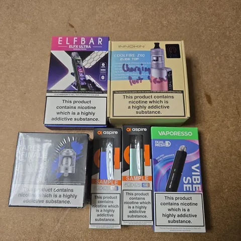 APPROXIMATELY 15 ASSORTED E-CIGARETTE PRODUCTS TO INCLUDE - ELFBAR, INNOKIN, ASPIRE ETC 