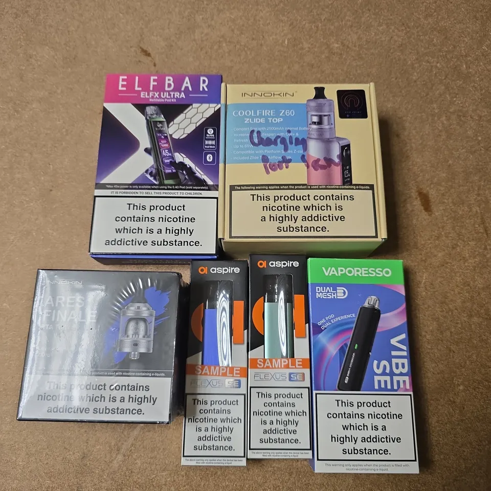 APPROXIMATELY 15 ASSORTED E-CIGARETTE PRODUCTS TO INCLUDE - ELFBAR, INNOKIN, ASPIRE ETC